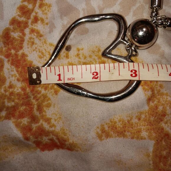 Suzie Blue Long Orange Beaded Necklace With Large Metal Heart (2.5"x3") - Picture 9 of 11